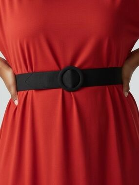 Black Round-Buckle Wide Waist Belt sz 18